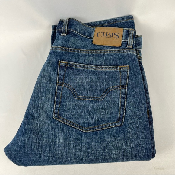 NWT Men’s Chaps Straight Fit Denim Jeans Medium Dark Blue Wash 36” x 32” - Picture 15 of 16